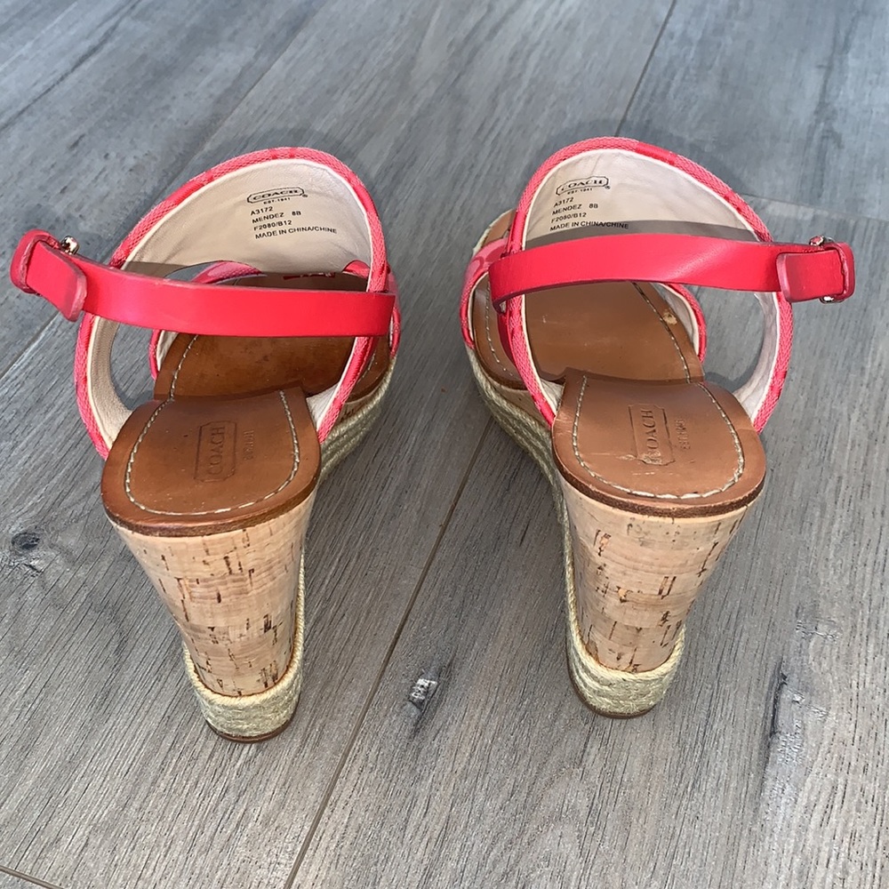 Coach Leather Wedge Sandal Red/Pink Size 8 - Picture 6 of 10